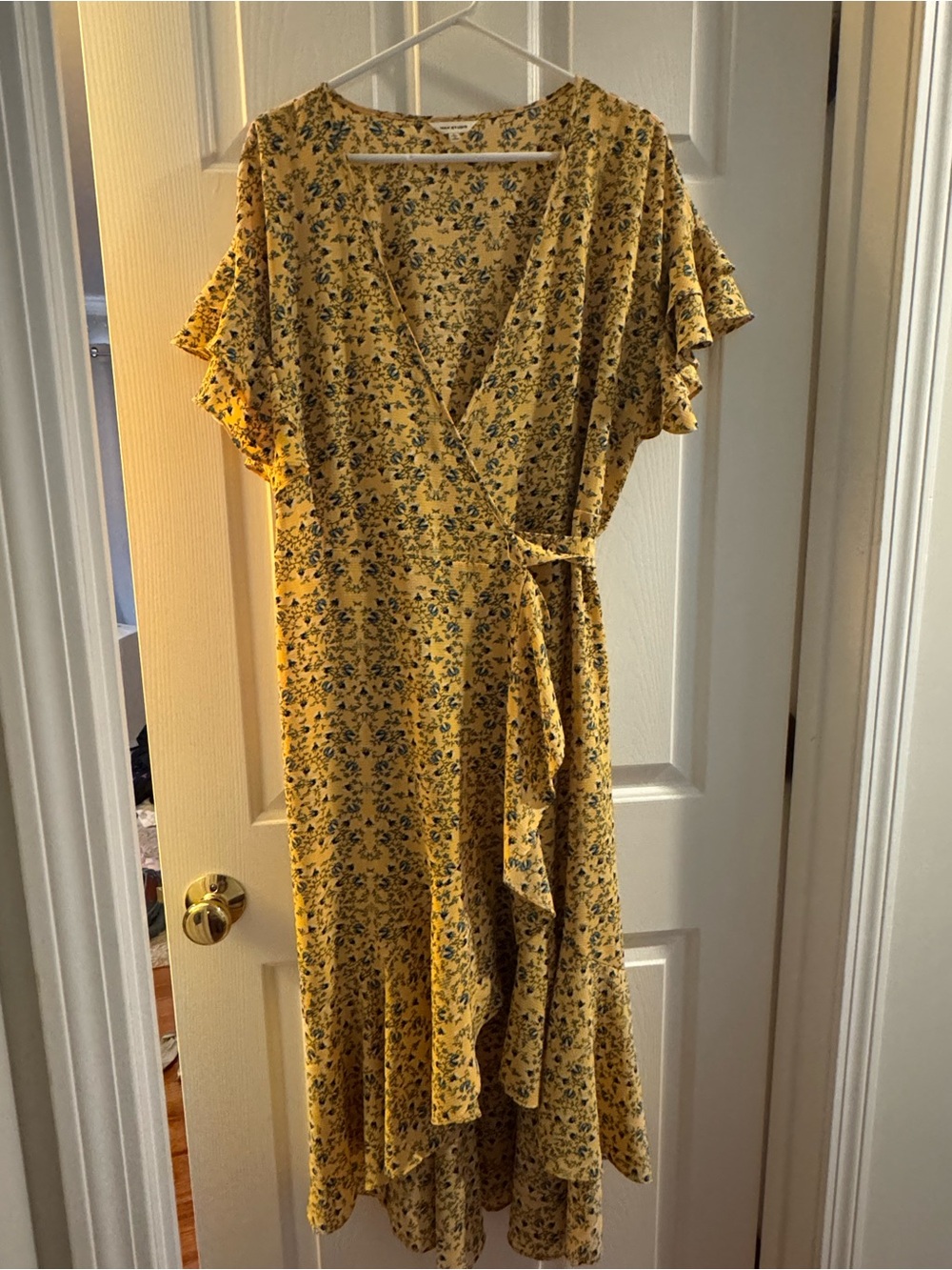 Max Studio Yellow Floral Wrap High-Low Dress